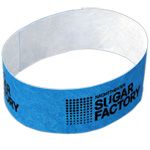 fluo blauwe tyvek polsbandjes met zwarte print Sugar Factory